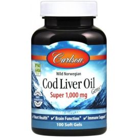Wild Norwegian Cod Liver Oil Gems Carlson Labs 1000mg - 100 softgels
