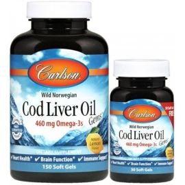 Wild Norwegian Cod Liver Oil Gems Carlson Labs 460mg - 150 + 30 softgels